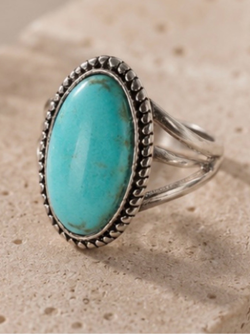 Turquoise Oval Sterling Silver Statement Ring - Blue
